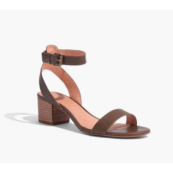 Madewell Shoes - Madewell The Alice Safari Brown Leather Snakeskin Open Toe Sandal Heels Size 7.5